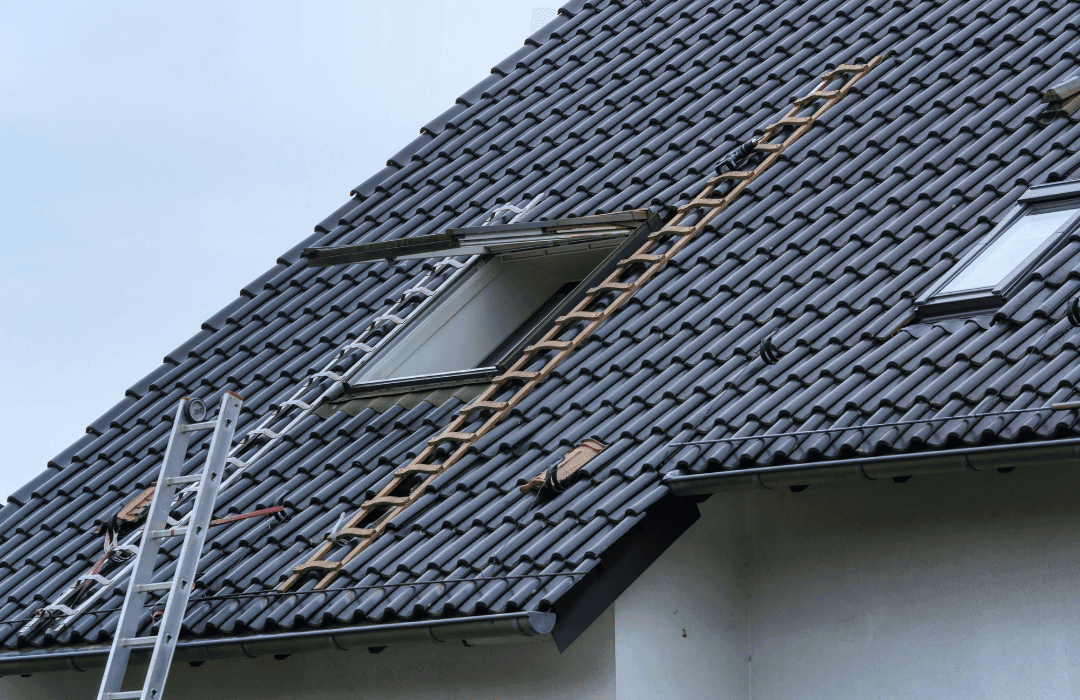 Professional construction worker on a roof